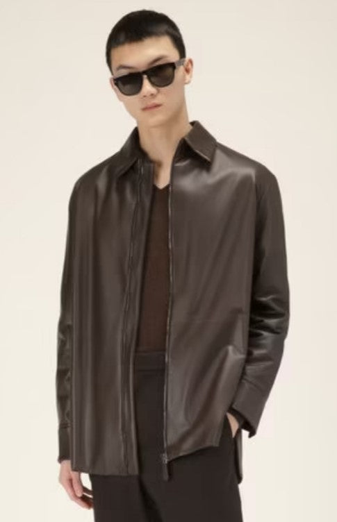 Coffee Brown Men's Full-Sleeve Leather Shirt
