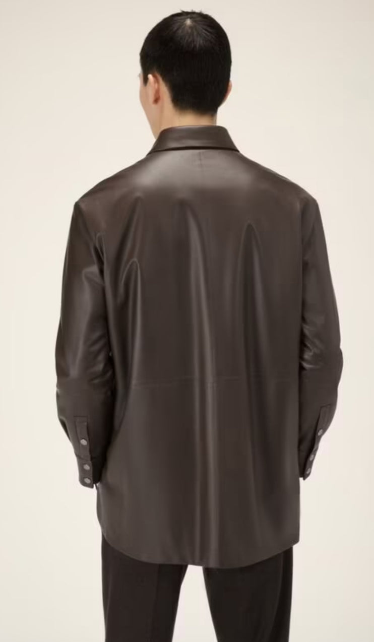 Coffee Brown Men's Full-Sleeve Leather Shirt