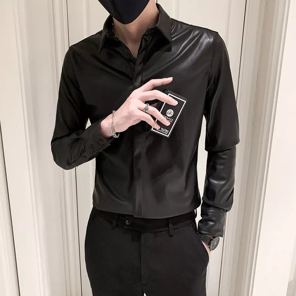 Men's Black Leather Full Sleeve Shirt