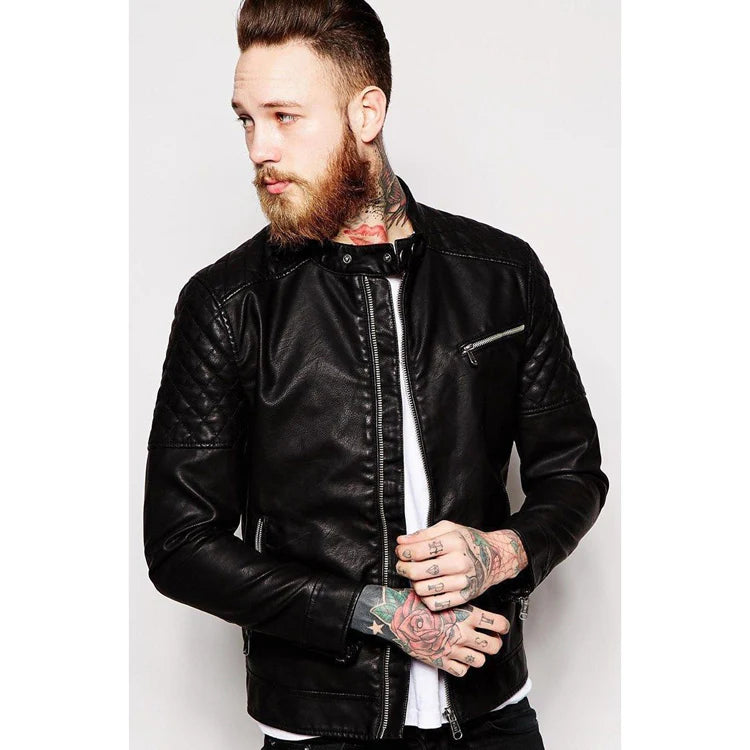 Men's Genuine Lambskin Leather Slim Fit Biker Jacket – Classic Black Motorcycle Style