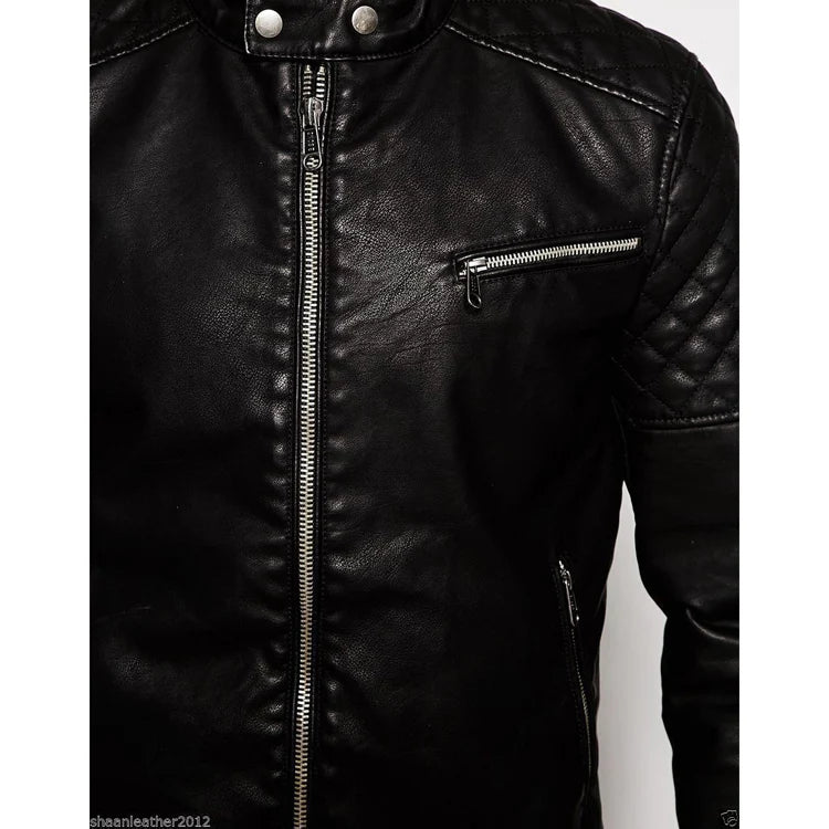 Men's Genuine Lambskin Leather Slim Fit Biker Jacket – Classic Black Motorcycle Style