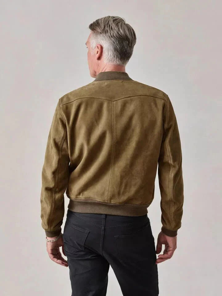 Urban Tan Suede Bomber Jacket – Slim Fit Genuine Leather Biker Jacket for Men