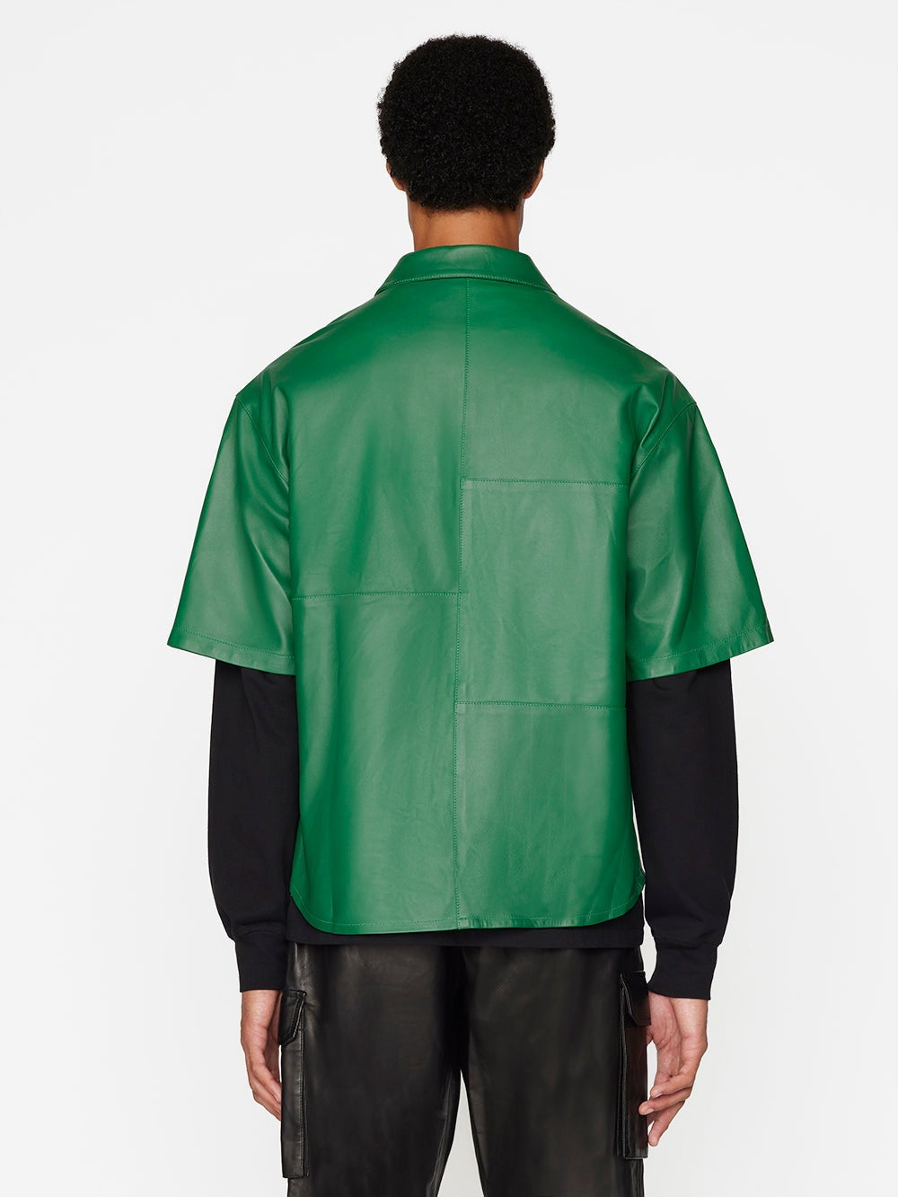 Dark Green Half Sleeve Leather Shirt