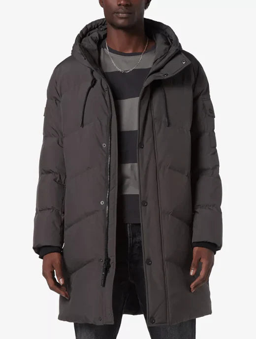 Men's Hooded Puffer Coat in Matte Black