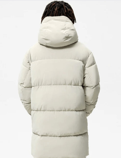 Men’s Off White Hooded Puffer Coat – Lightweight Long Winter Jacket