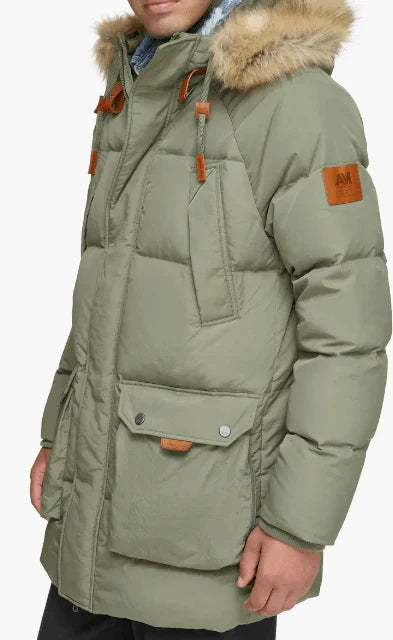 Men's Hooded Puffer Parka Coat In Khaki