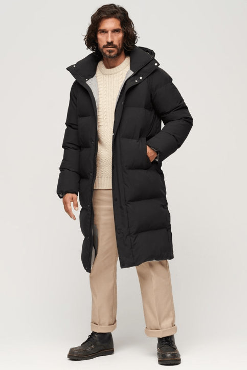 Men’s Black Hooded Puffer Trench Coat – Warm, Stylish & Versatile