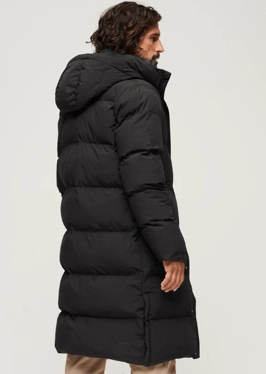 Men's Hooded Puffer Trench Coat In Black