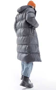 Men’s Gray Hooded Puffer Trench Coat – Long Insulated Winter Jacket