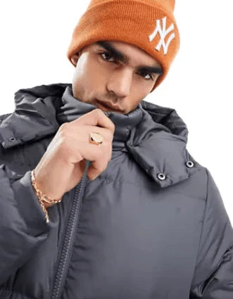 Men's Hooded Trench Puffer Coat In Gray