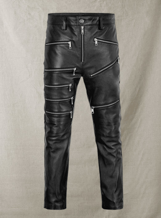 Men's Black Leather Biker Pants