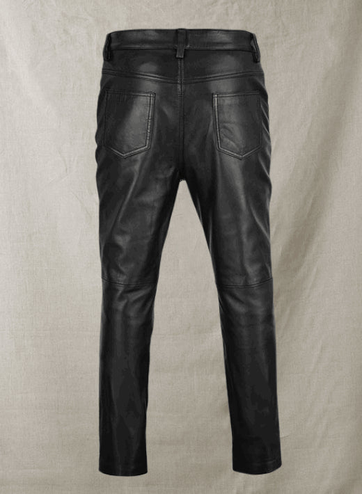 Men's Black Leather Biker Pants