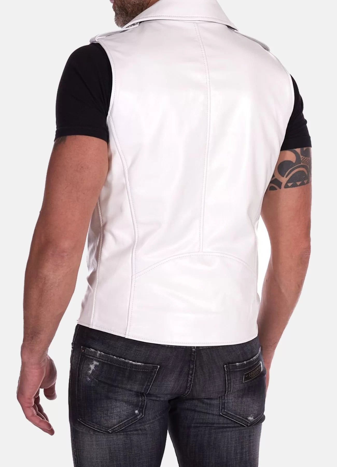 Classic White Leather Biker Vest