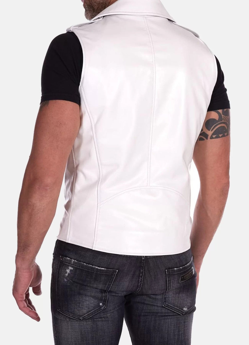 Men's White Leather Biker Vest