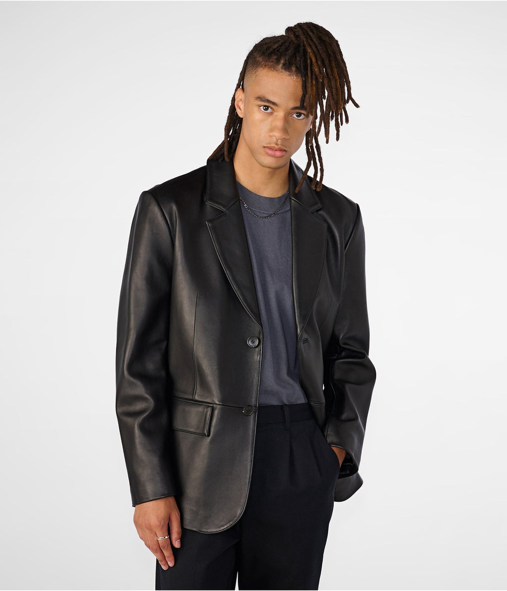 Men’s Classic Black Leather Blazer – Timeless & Stylish