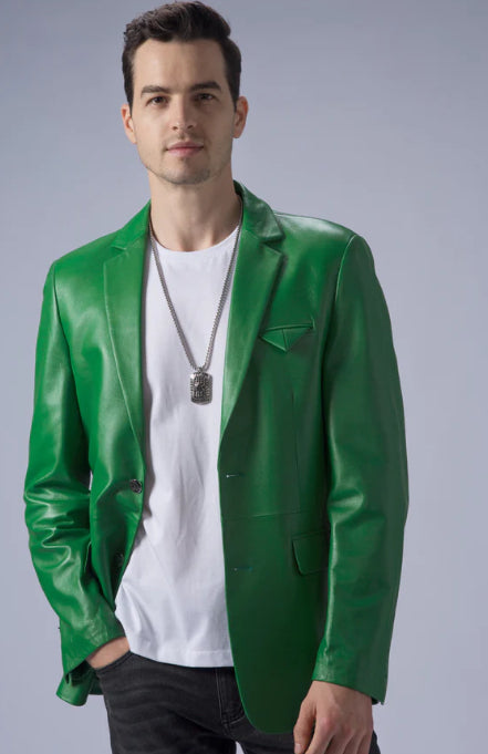 Men’s Green Leather Blazer – Bold, Stylish & Unique