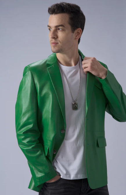 Men’s Green Leather Blazer – Bold, Stylish & Unique