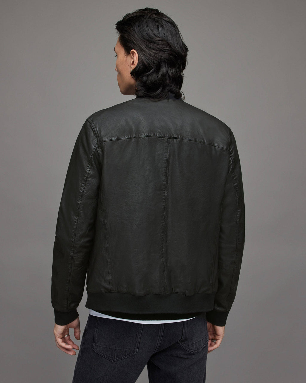 Men’s Black Leather Bomber Jacket