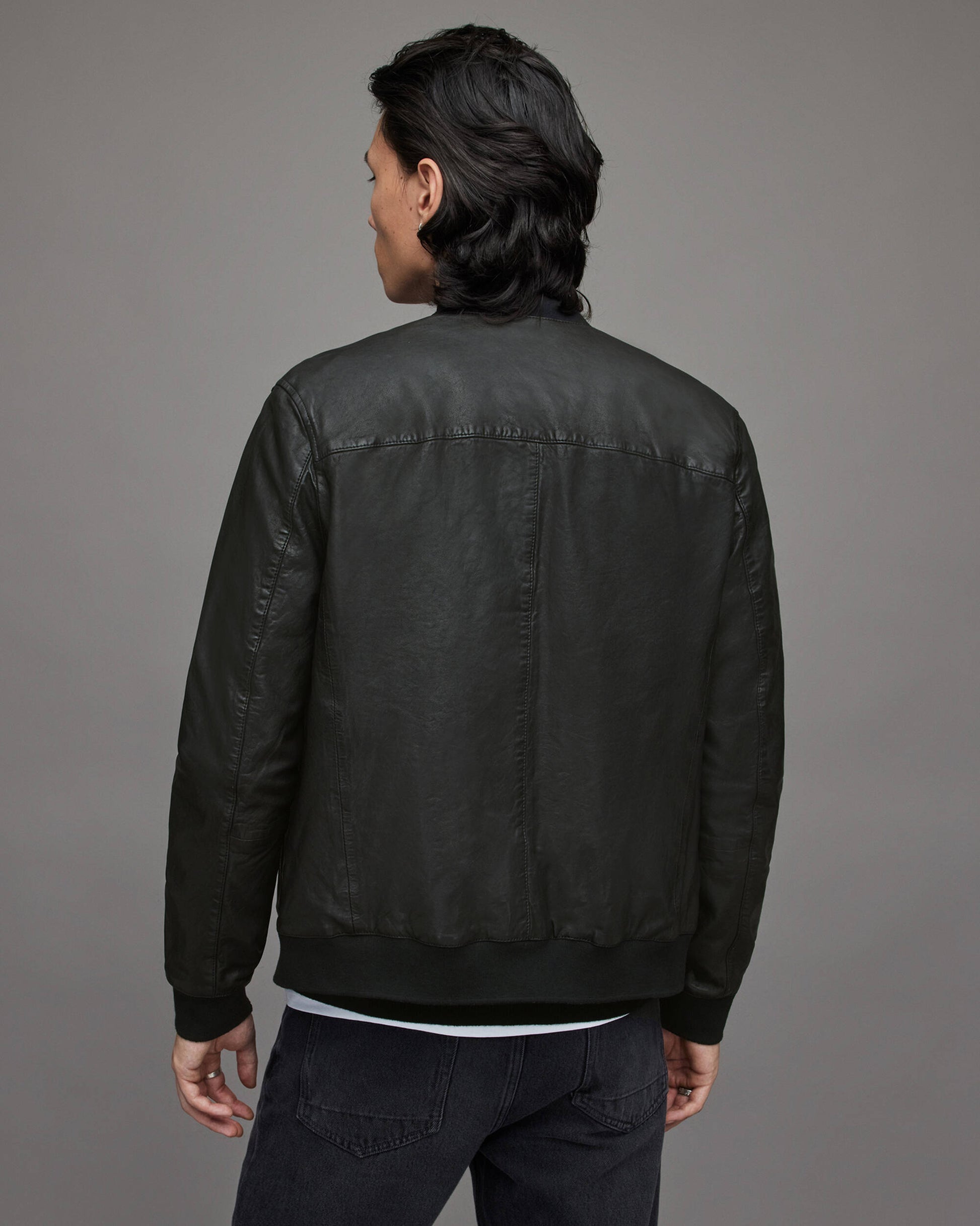 Men’s Black Leather Bomber Jacket