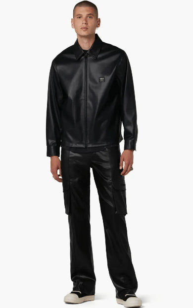 Men's Black Leather Cargo Pants