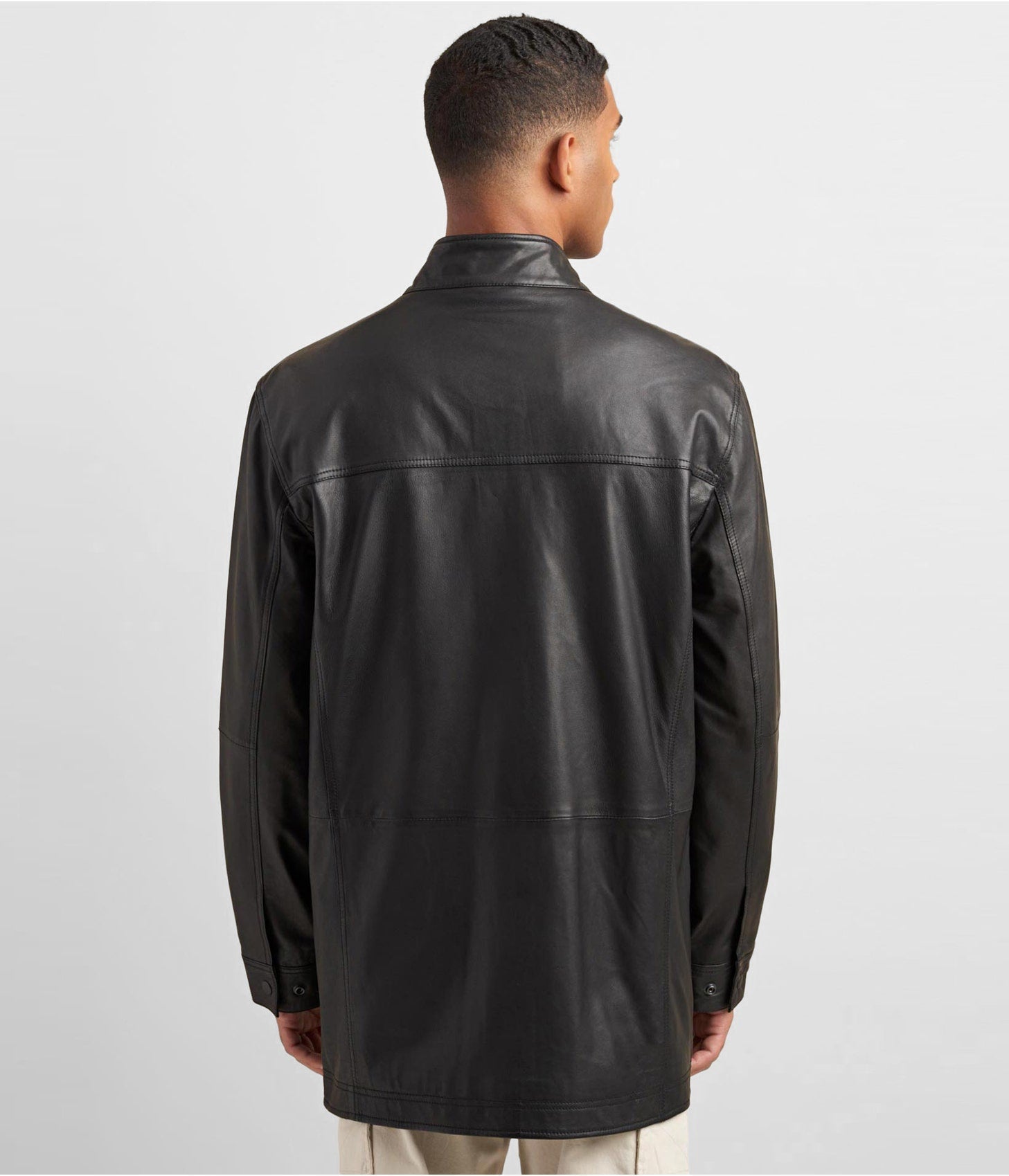 Men’s Black Leather Coat with Patch Pockets