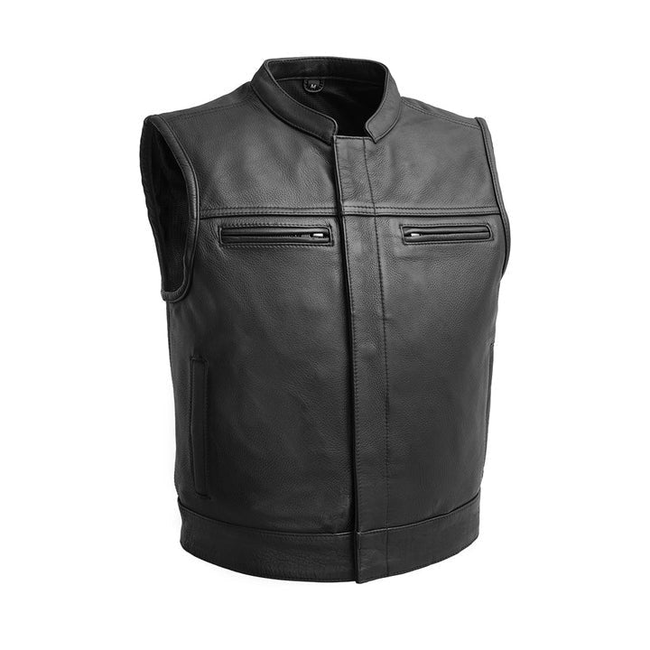 Men's Black Leather Motorcycle Biker Vest