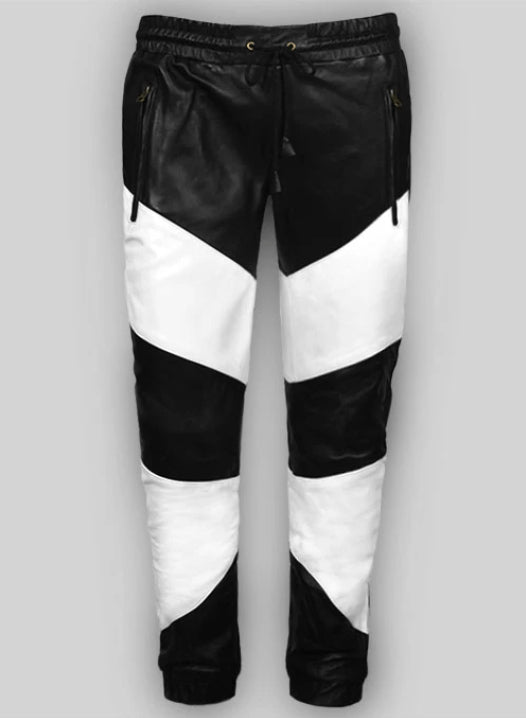 Men's Black & White Leather Pants