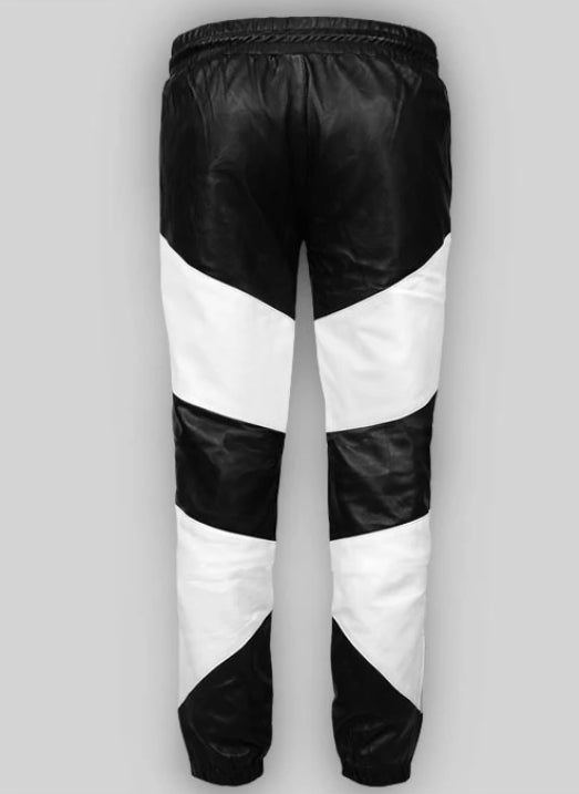 Men's Black & White Leather Pants
