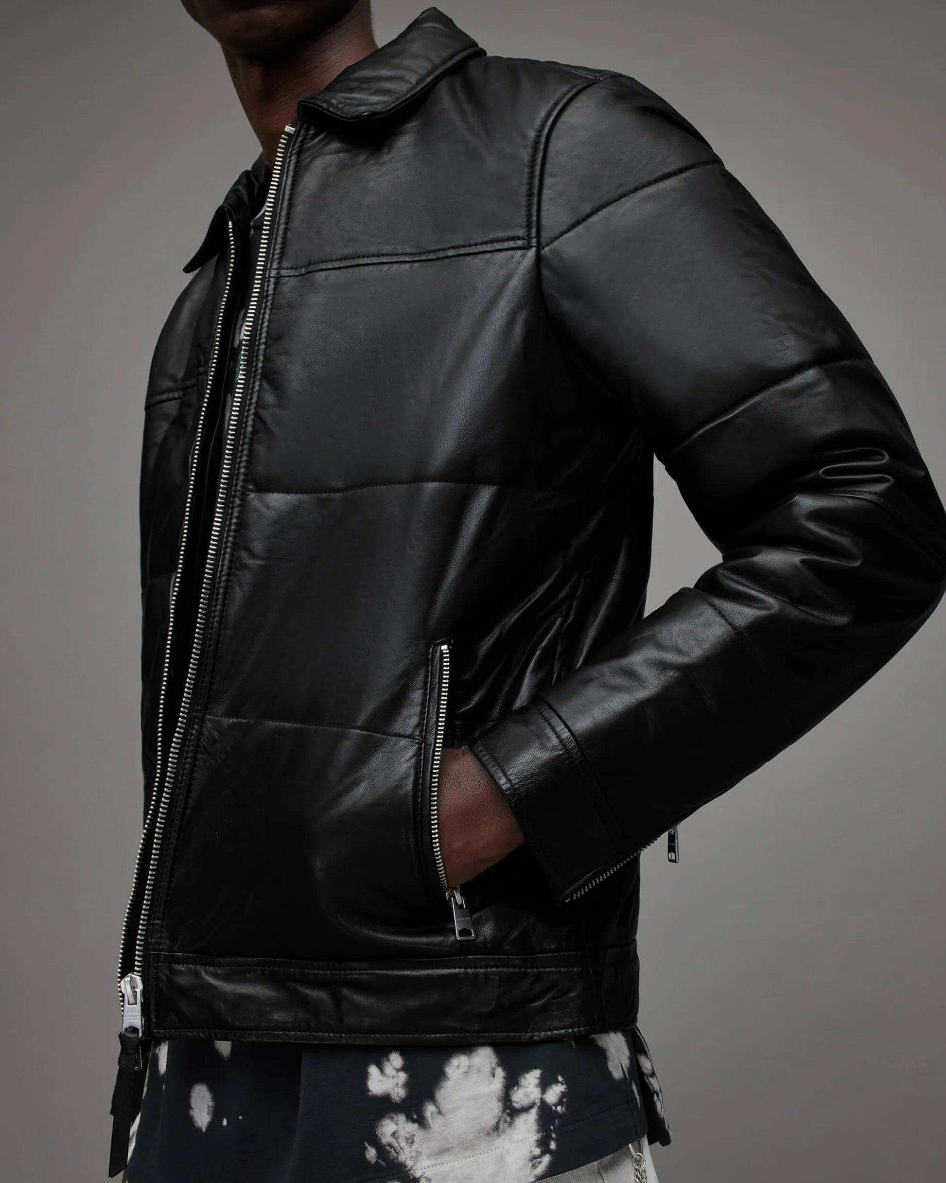 Men’s Black Leather Puffer Jacket – Premium Winter Outerwear