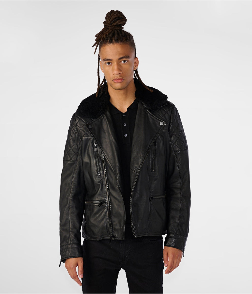 Men’s Black Shearling Leather Biker Jacket
