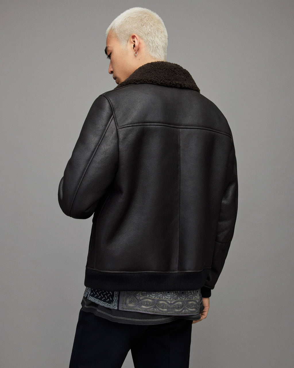 Men’s Black Shearling Leather Bomber Jacket
