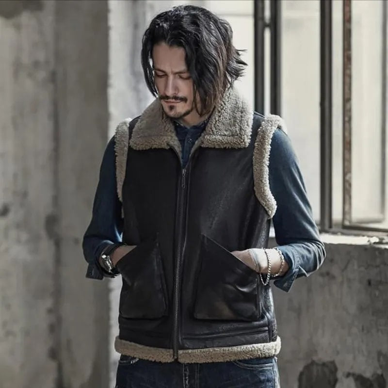 Vintage Shearling Leather Vest – Chocolate Brown