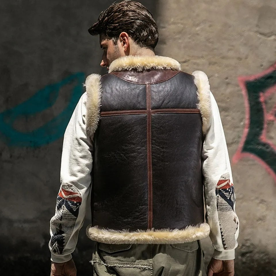 Men's Dark Brown Shearling Leather Vest