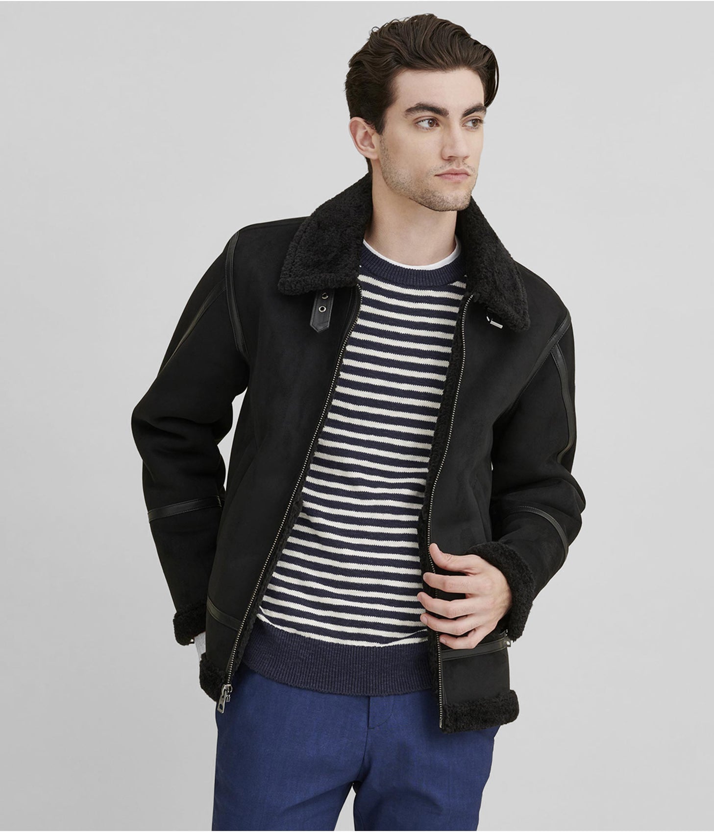 Men's Black Suede Shearling Jacket