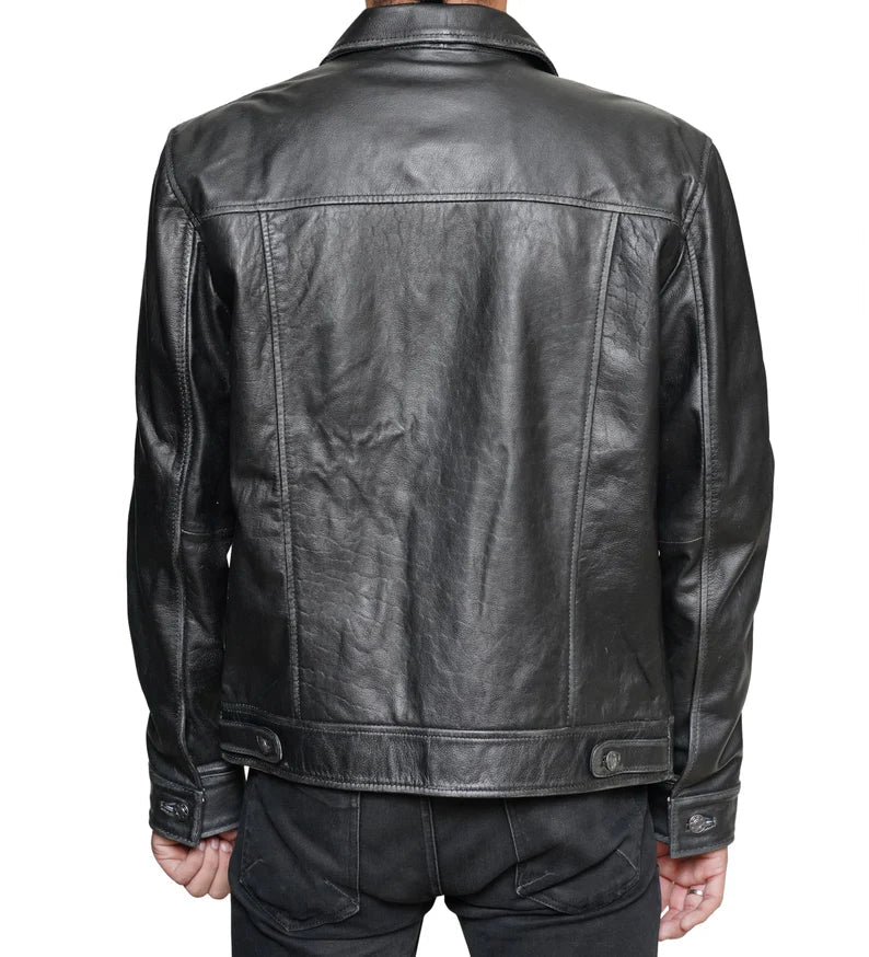Men’s Classic Black Leather Biker Jacket – Handmade Vintage Biker Shirt Jacket, Perfect Gift for Him