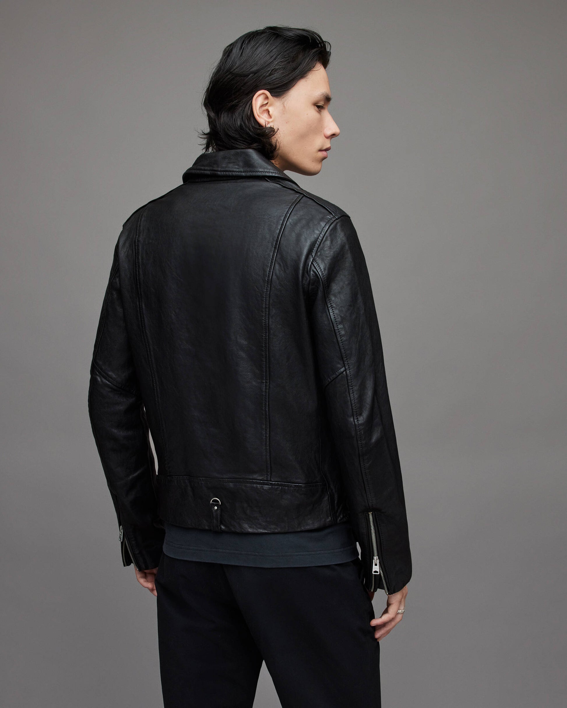 Vintage Black Leather Biker Jacket for Men