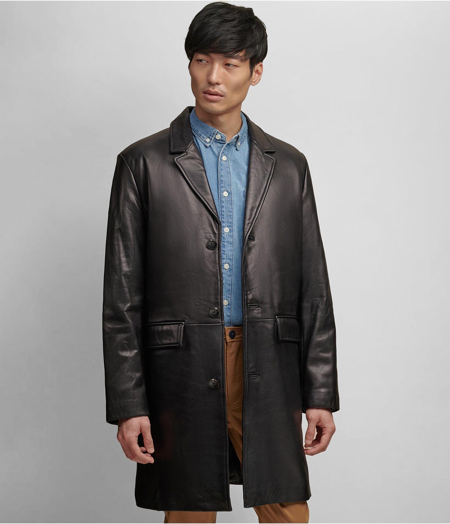 Men’s Black Lined Leather Coat – Sleek, Warm & Timeless