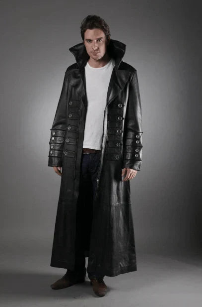 Shop Best Men's Long Leather Coat in Black