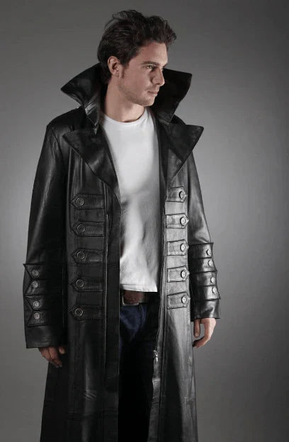 Shop Best Men's Long Leather Coat in Black