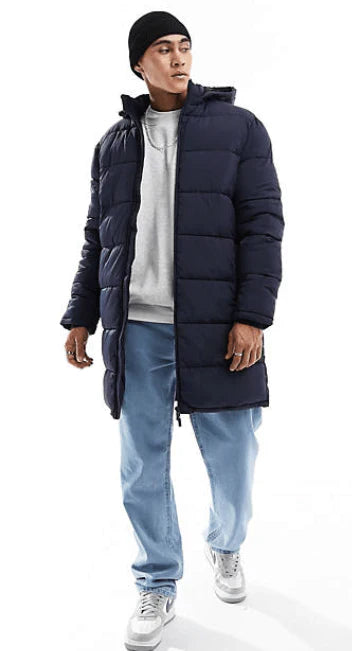 Shop Best Men's Mid Length Hooded Puffer Coat In Blue