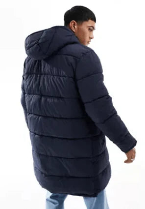 Shop Best Men's Mid Length Hooded Puffer Coat In Blue