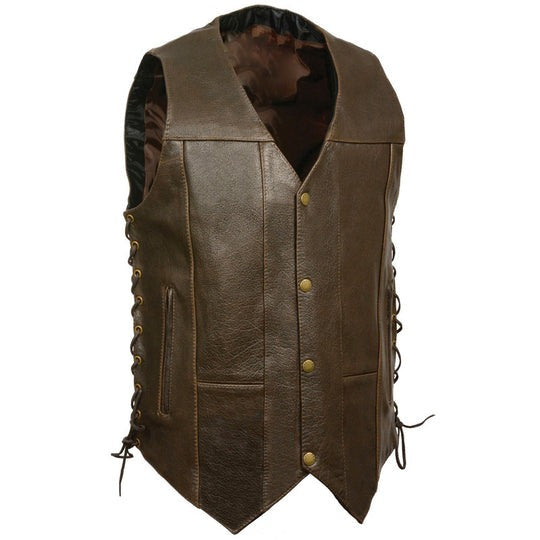 Men's Chocolate Brown Leather Motorcycle Biker Vest