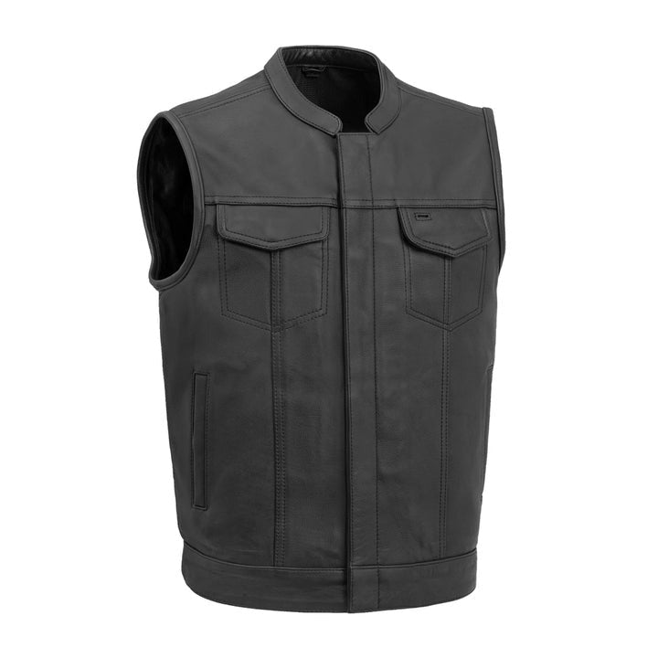 Men's Black Motorcycle Leather Vest