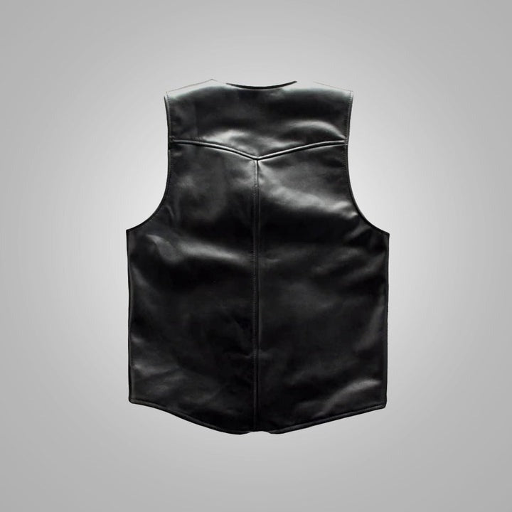 Men's Classic Black Motorcycle Leather Vest