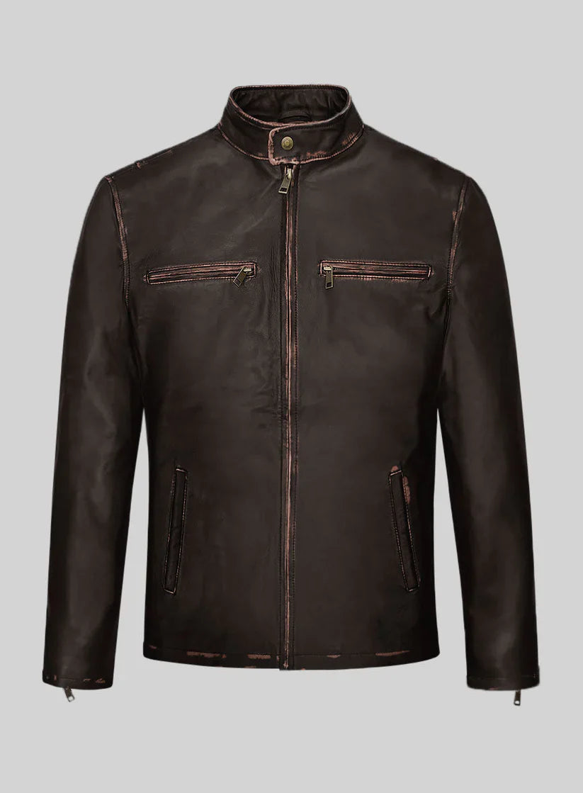 Men's Motorcycle Vintage Leather Jacket in Coffee Brown