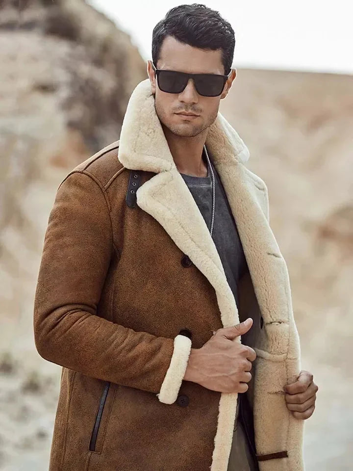 Men's Off-White B7 Bomber Sheepskin Leather Coat in Brown