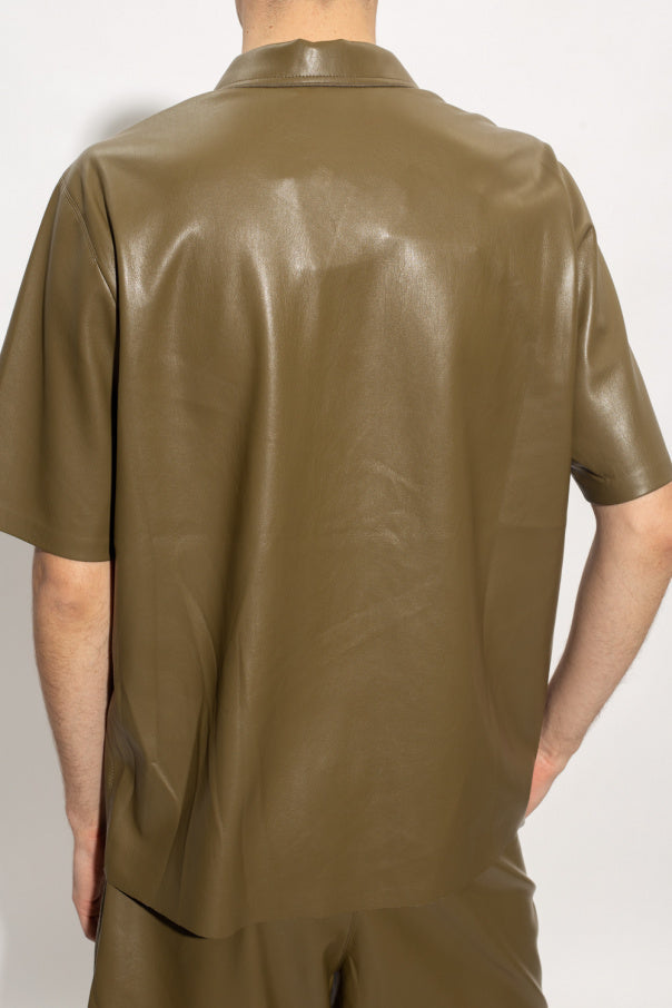 Men’s Olive Green Suede Leather Half Sleeve Shirt