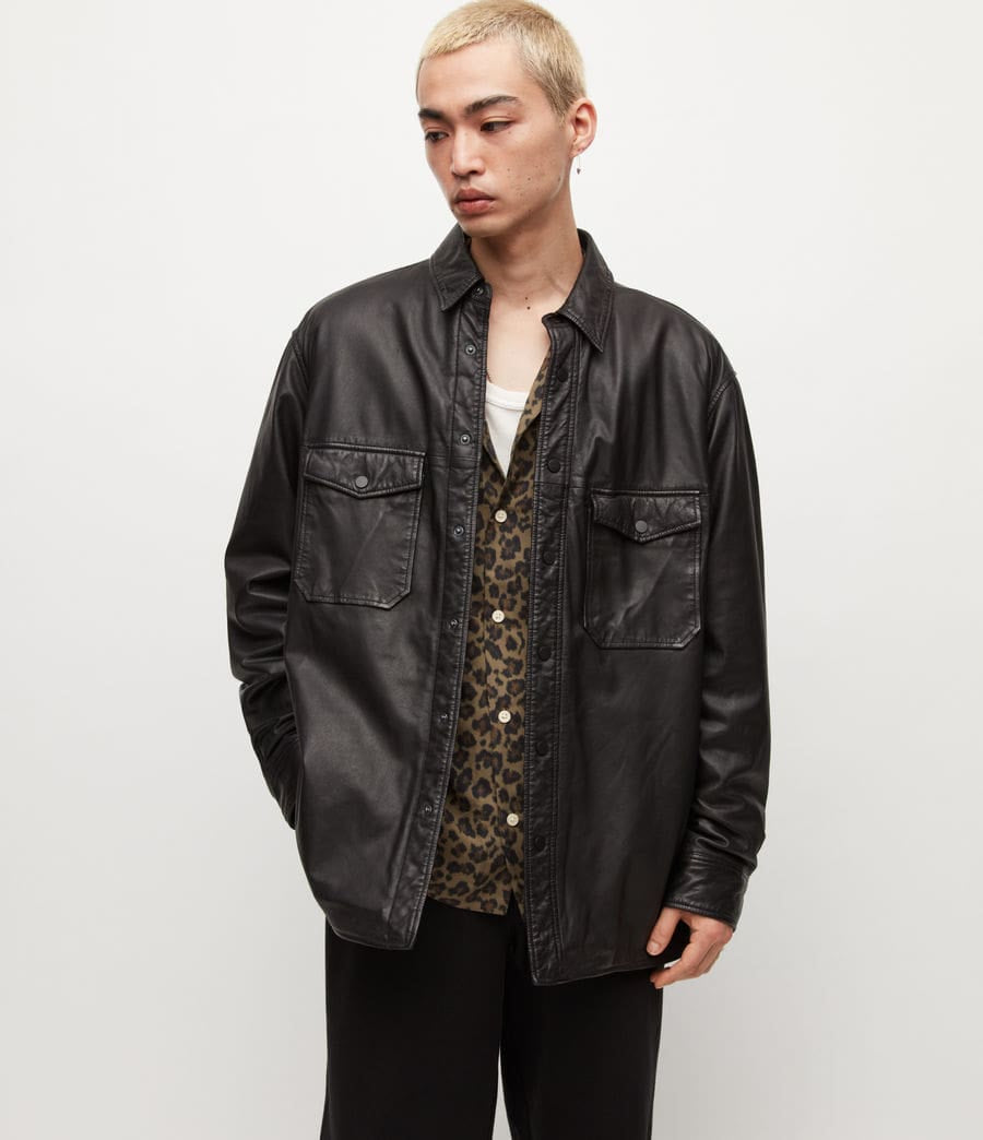 Men’s Black Oversized Leather Shirt