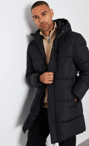 Men's Puffer Hooded Coat in Black