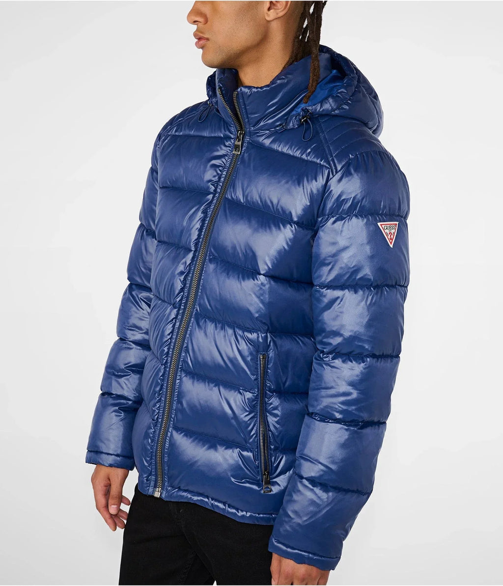 Men’s Blue Puffer Jacket with Removable Hood – Lightweight Winter Coat